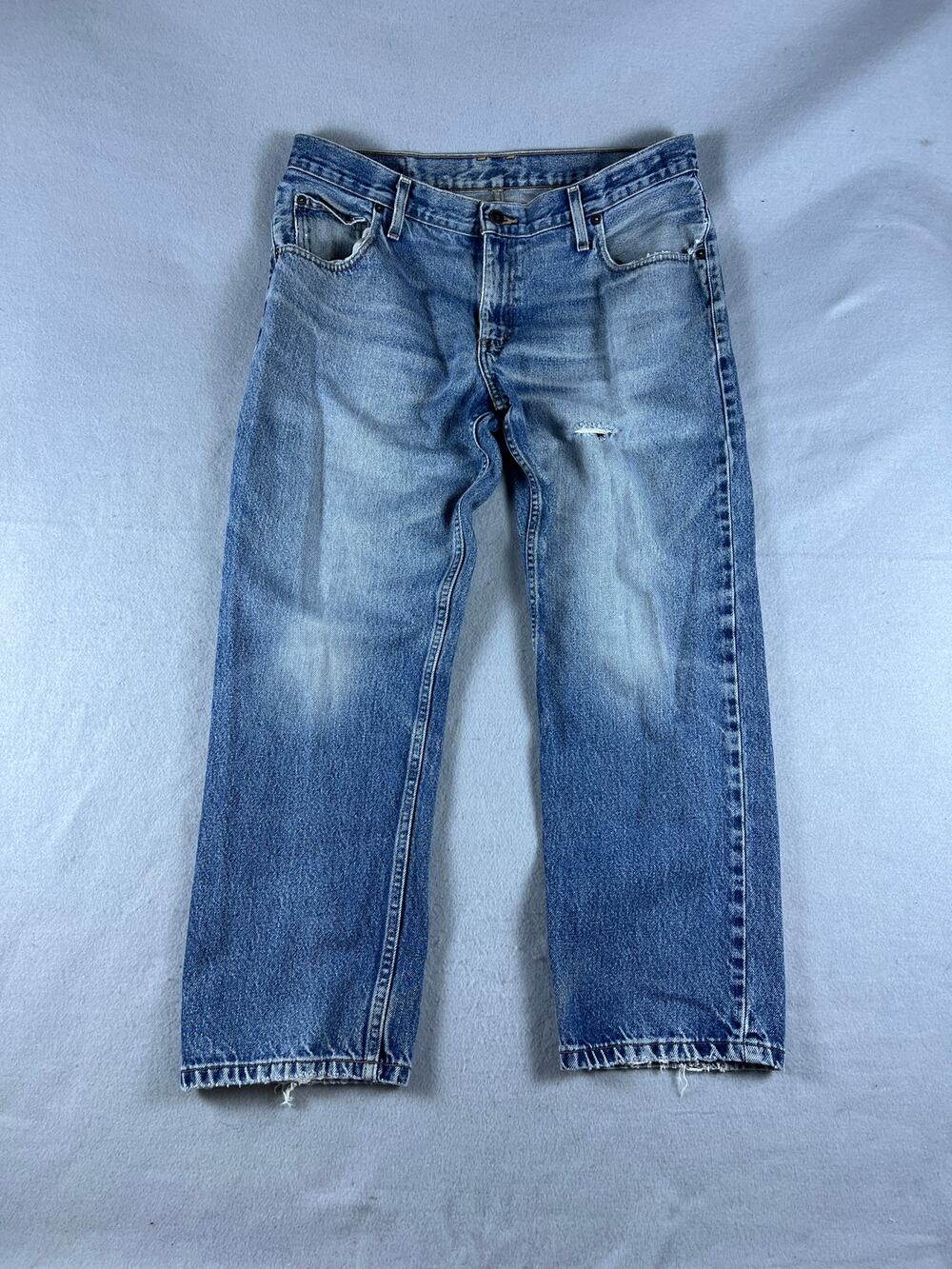 Vintage Arizona Jeans Mens 38x29 Blue Straight Leg Medium Wash Distressed Denim